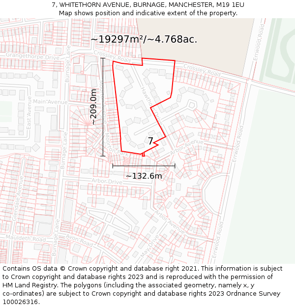 7, WHITETHORN AVENUE, BURNAGE, MANCHESTER, M19 1EU: Plot and title map