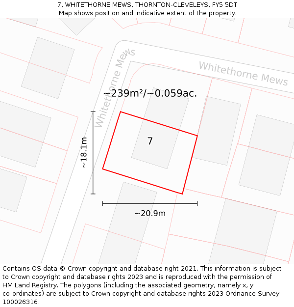 7, WHITETHORNE MEWS, THORNTON-CLEVELEYS, FY5 5DT: Plot and title map