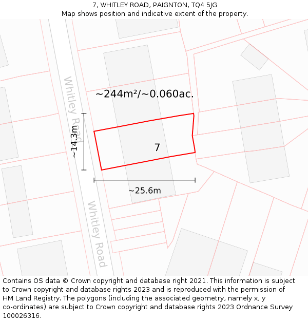 7, WHITLEY ROAD, PAIGNTON, TQ4 5JG: Plot and title map