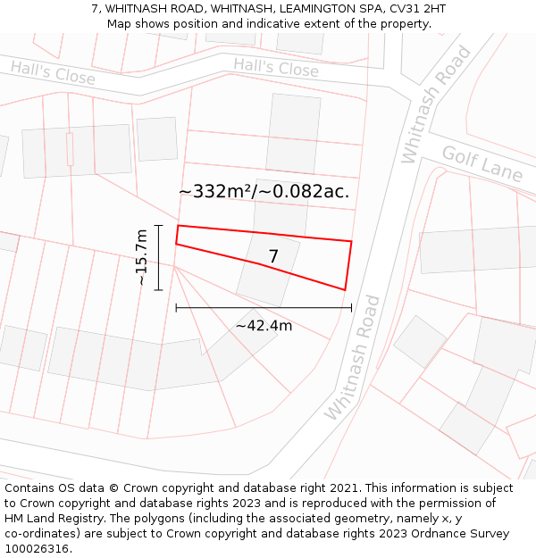 7, WHITNASH ROAD, WHITNASH, LEAMINGTON SPA, CV31 2HT: Plot and title map