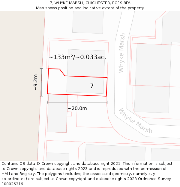 7, WHYKE MARSH, CHICHESTER, PO19 8FA: Plot and title map