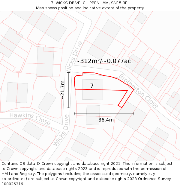 7, WICKS DRIVE, CHIPPENHAM, SN15 3EL: Plot and title map