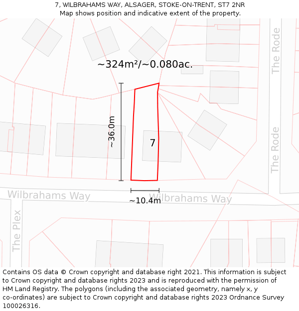 7, WILBRAHAMS WAY, ALSAGER, STOKE-ON-TRENT, ST7 2NR: Plot and title map