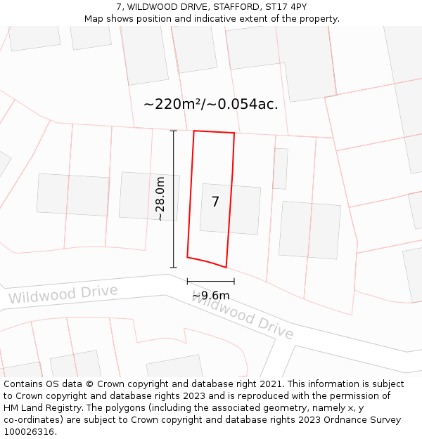 7, WILDWOOD DRIVE, STAFFORD, ST17 4PY: Plot and title map