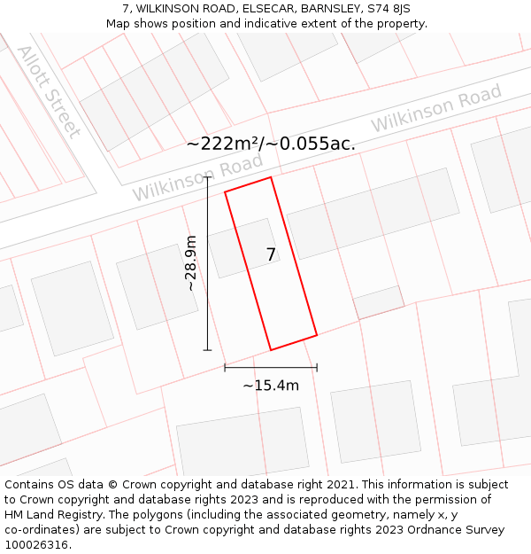 7, WILKINSON ROAD, ELSECAR, BARNSLEY, S74 8JS: Plot and title map