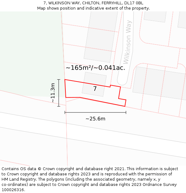 7, WILKINSON WAY, CHILTON, FERRYHILL, DL17 0BL: Plot and title map