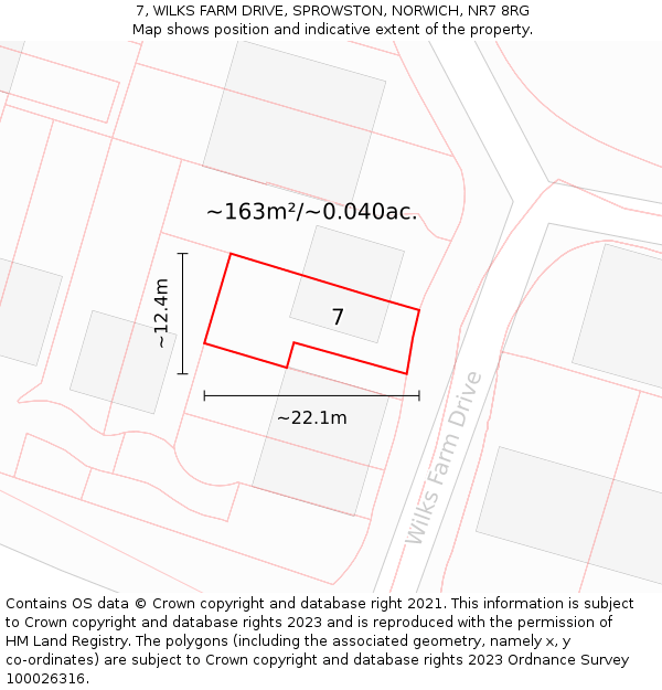 7, WILKS FARM DRIVE, SPROWSTON, NORWICH, NR7 8RG: Plot and title map