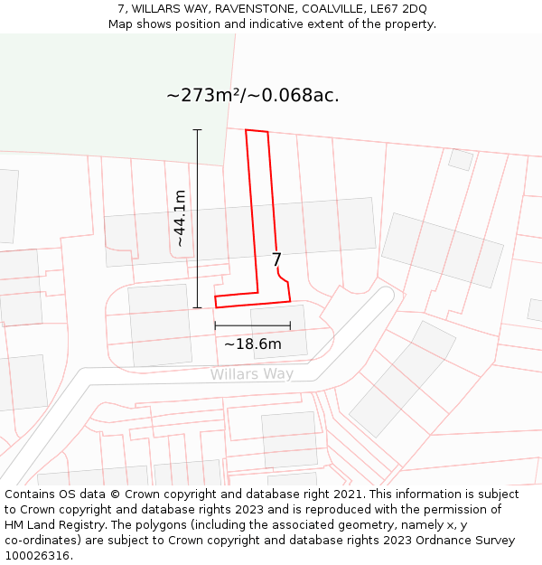 7, WILLARS WAY, RAVENSTONE, COALVILLE, LE67 2DQ: Plot and title map