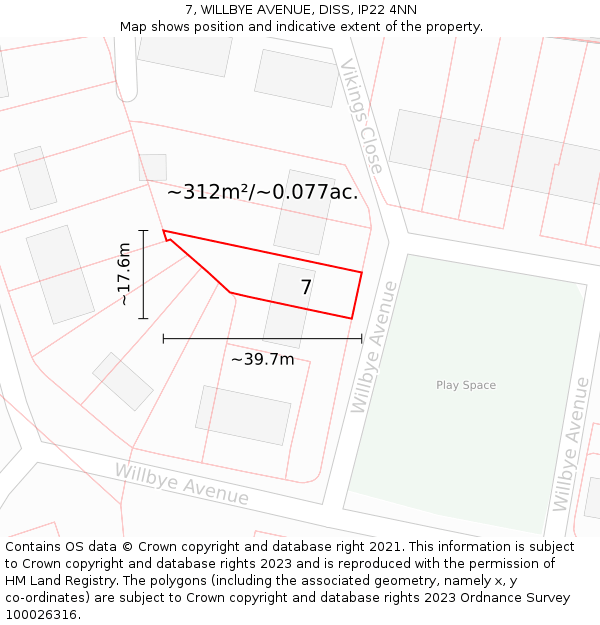 7, WILLBYE AVENUE, DISS, IP22 4NN: Plot and title map