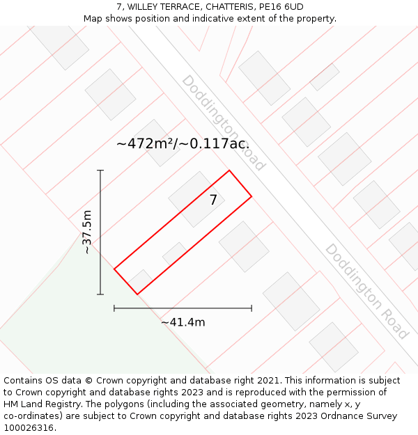 7, WILLEY TERRACE, CHATTERIS, PE16 6UD: Plot and title map