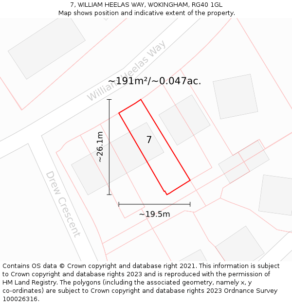 7, WILLIAM HEELAS WAY, WOKINGHAM, RG40 1GL: Plot and title map
