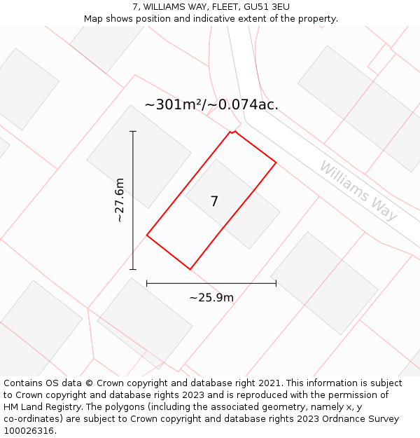 7, WILLIAMS WAY, FLEET, GU51 3EU: Plot and title map