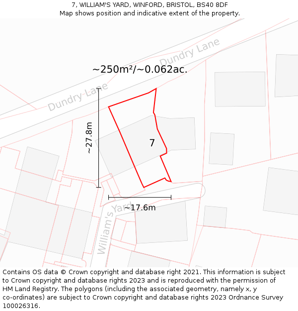 7, WILLIAM'S YARD, WINFORD, BRISTOL, BS40 8DF: Plot and title map