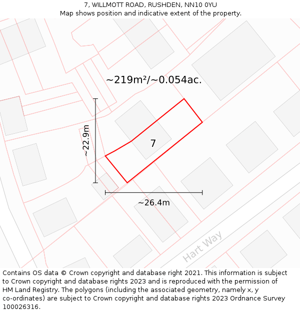 7, WILLMOTT ROAD, RUSHDEN, NN10 0YU: Plot and title map