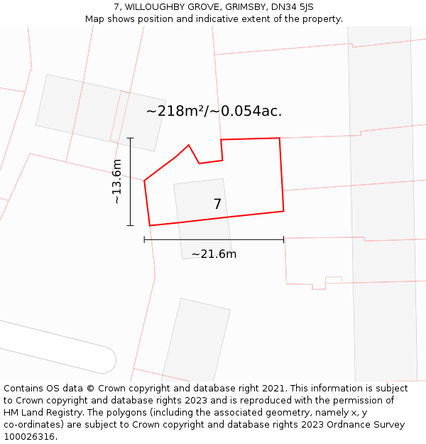 7, WILLOUGHBY GROVE, GRIMSBY, DN34 5JS: Plot and title map