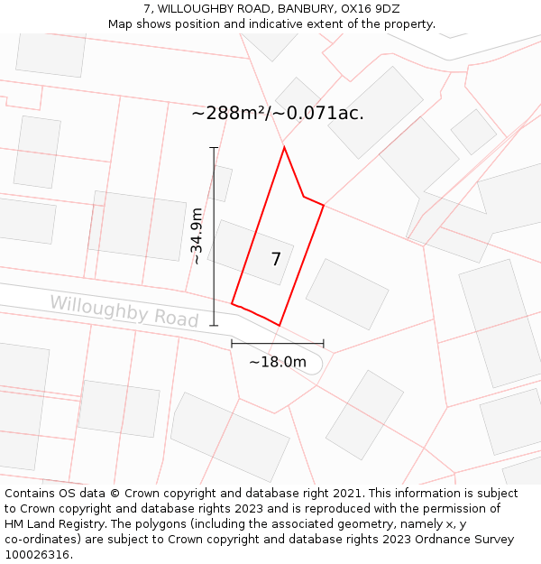 7, WILLOUGHBY ROAD, BANBURY, OX16 9DZ: Plot and title map