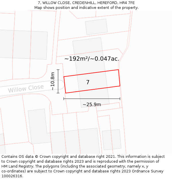 7, WILLOW CLOSE, CREDENHILL, HEREFORD, HR4 7FE: Plot and title map
