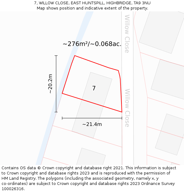 7, WILLOW CLOSE, EAST HUNTSPILL, HIGHBRIDGE, TA9 3NU: Plot and title map