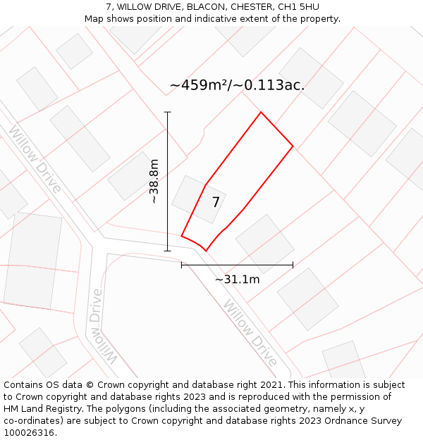 7, WILLOW DRIVE, BLACON, CHESTER, CH1 5HU: Plot and title map