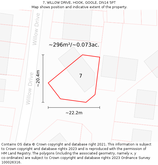 7, WILLOW DRIVE, HOOK, GOOLE, DN14 5PT: Plot and title map