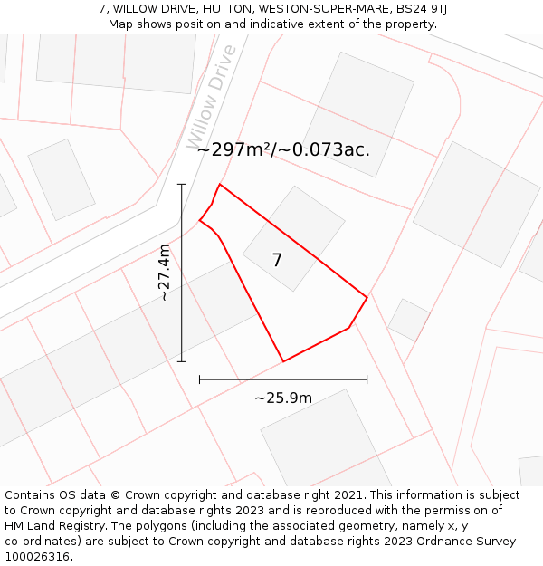 7, WILLOW DRIVE, HUTTON, WESTON-SUPER-MARE, BS24 9TJ: Plot and title map