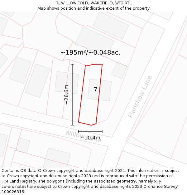 7, WILLOW FOLD, WAKEFIELD, WF2 9TL: Plot and title map