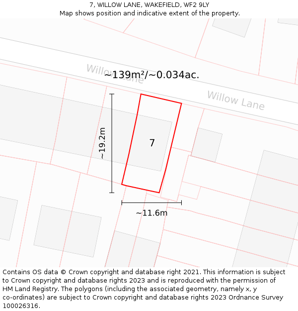 7, WILLOW LANE, WAKEFIELD, WF2 9LY: Plot and title map