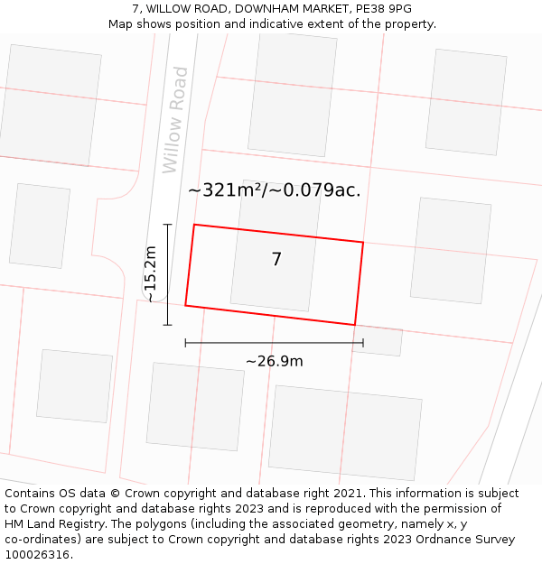 7, WILLOW ROAD, DOWNHAM MARKET, PE38 9PG: Plot and title map