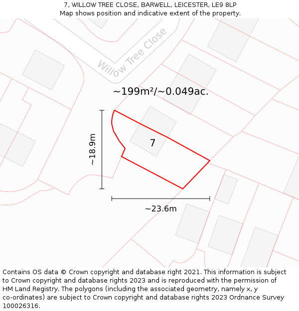 7, WILLOW TREE CLOSE, BARWELL, LEICESTER, LE9 8LP: Plot and title map