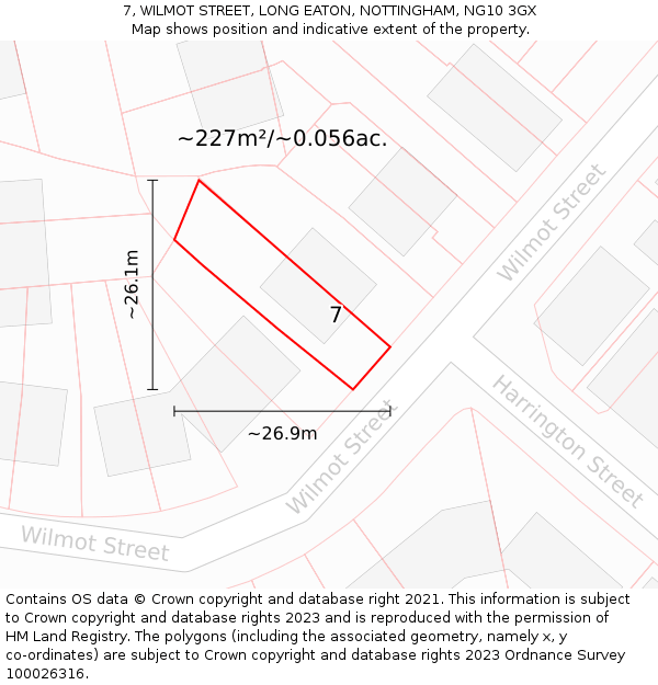 7, WILMOT STREET, LONG EATON, NOTTINGHAM, NG10 3GX: Plot and title map
