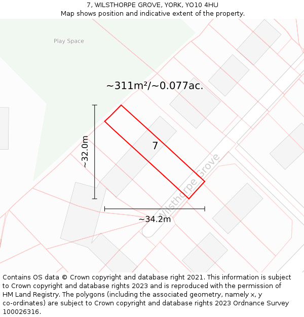 7, WILSTHORPE GROVE, YORK, YO10 4HU: Plot and title map