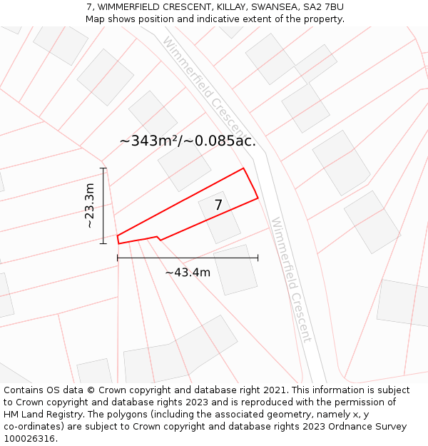 7, WIMMERFIELD CRESCENT, KILLAY, SWANSEA, SA2 7BU: Plot and title map