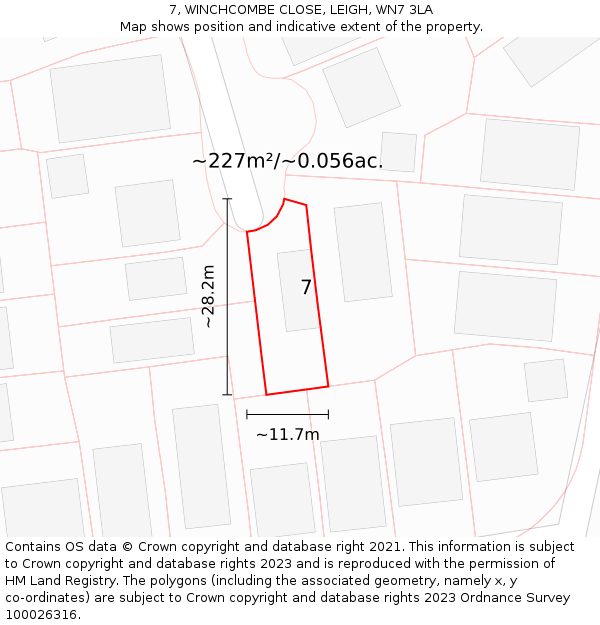 7, WINCHCOMBE CLOSE, LEIGH, WN7 3LA: Plot and title map
