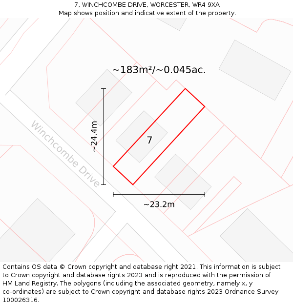 7, WINCHCOMBE DRIVE, WORCESTER, WR4 9XA: Plot and title map