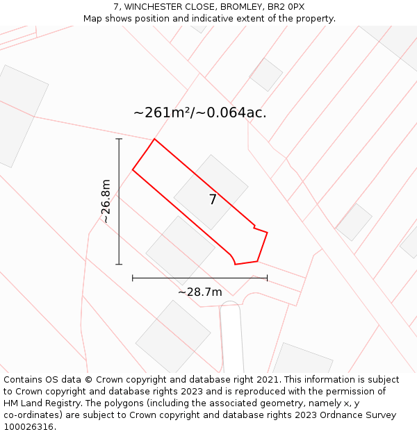 7, WINCHESTER CLOSE, BROMLEY, BR2 0PX: Plot and title map