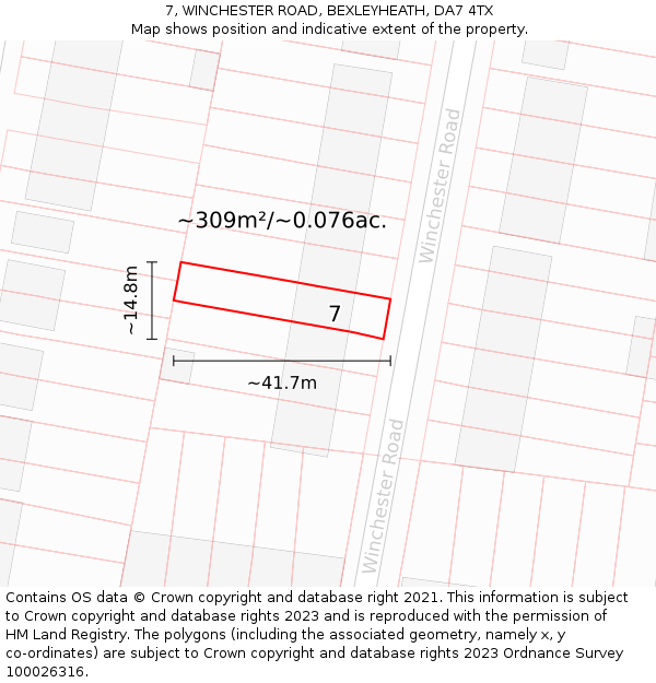 7, WINCHESTER ROAD, BEXLEYHEATH, DA7 4TX: Plot and title map