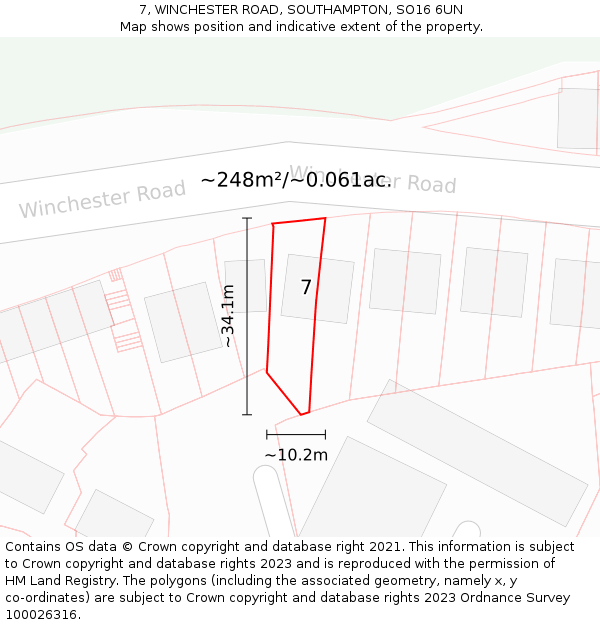 7, WINCHESTER ROAD, SOUTHAMPTON, SO16 6UN: Plot and title map