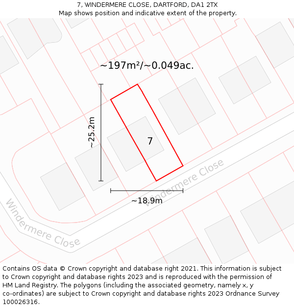 7, WINDERMERE CLOSE, DARTFORD, DA1 2TX: Plot and title map