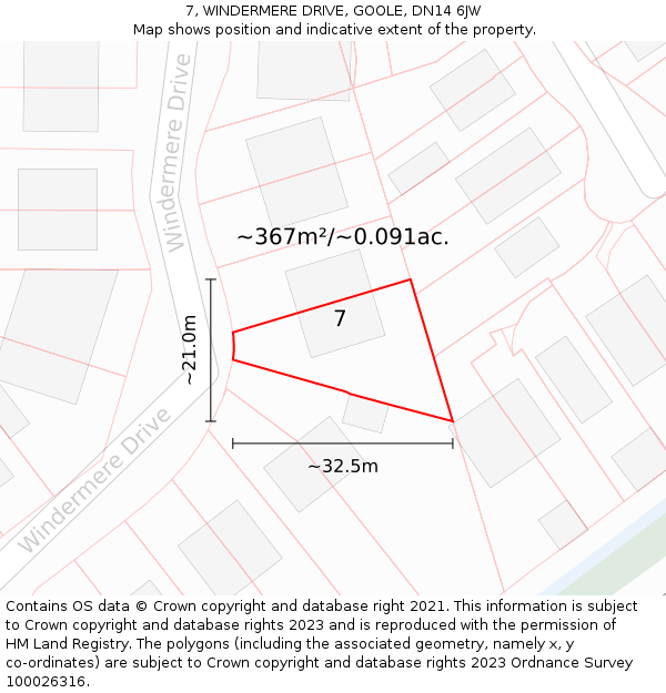 7, WINDERMERE DRIVE, GOOLE, DN14 6JW: Plot and title map