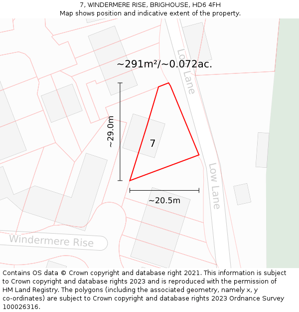 7, WINDERMERE RISE, BRIGHOUSE, HD6 4FH: Plot and title map