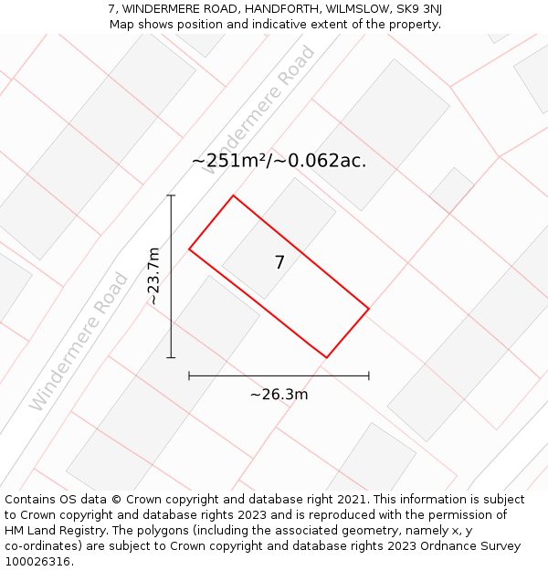 7, WINDERMERE ROAD, HANDFORTH, WILMSLOW, SK9 3NJ: Plot and title map