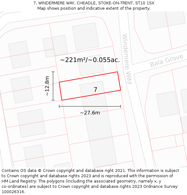 7, WINDERMERE WAY, CHEADLE, STOKE-ON-TRENT, ST10 1SX: Plot and title map