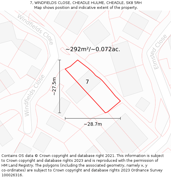 7, WINDFIELDS CLOSE, CHEADLE HULME, CHEADLE, SK8 5RH: Plot and title map