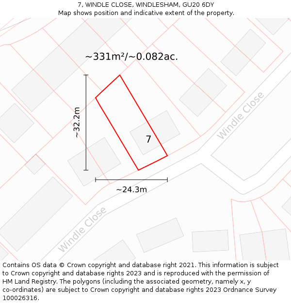 7, WINDLE CLOSE, WINDLESHAM, GU20 6DY: Plot and title map