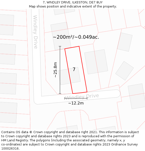 7, WINDLEY DRIVE, ILKESTON, DE7 8UY: Plot and title map