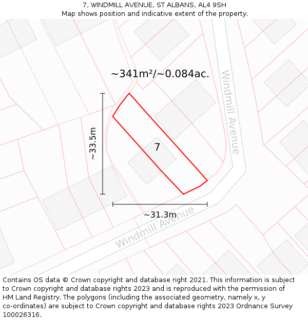 7, WINDMILL AVENUE, ST ALBANS, AL4 9SH: Plot and title map