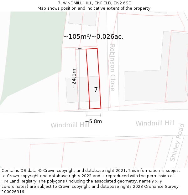 7, WINDMILL HILL, ENFIELD, EN2 6SE: Plot and title map