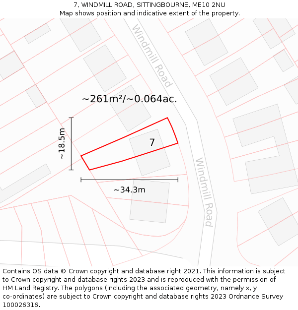 7, WINDMILL ROAD, SITTINGBOURNE, ME10 2NU: Plot and title map