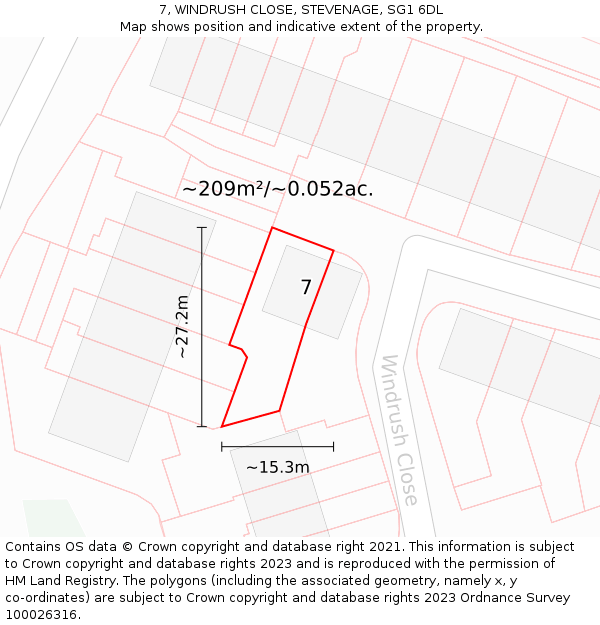 7, WINDRUSH CLOSE, STEVENAGE, SG1 6DL: Plot and title map