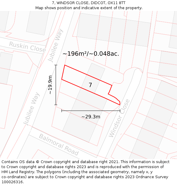 7, WINDSOR CLOSE, DIDCOT, OX11 8TT: Plot and title map